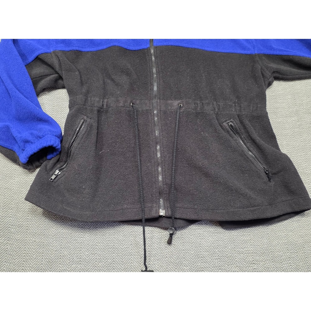 Basic Editions Blue Black Colorblock Fleece Jacket Full Zip Drawstring Large - Picture 9 of 9